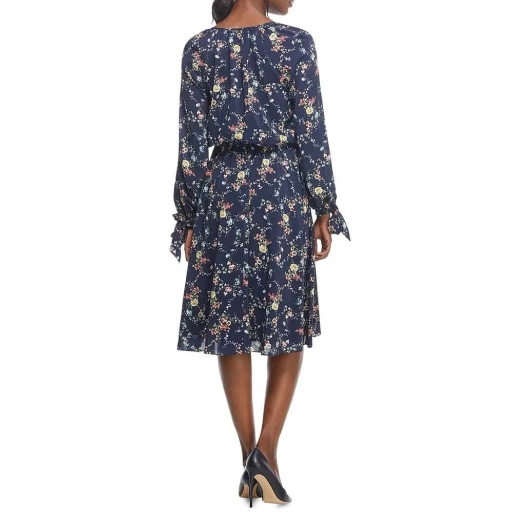 Gal‎ Meets Glam Bonnie Floral Blouson Dress Women 8 Navy Blue Peasant Cottage